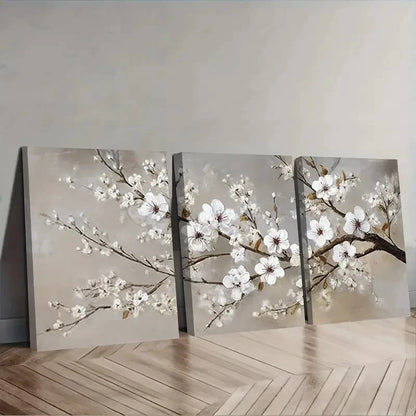 3pcs White Blossoms Plum Blossom Wall Art Set Canvas Framed 60x90cm - High Quality Print 100% Australian Made Wall Canvas Ready to Hang