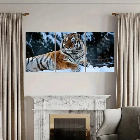 3pcs Tiger in Snow Surface Wall Art Canvas Unframed - High Quality Print 100% Australian Made Wall Canvas