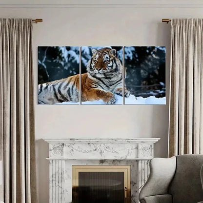 3pcs Tiger in Snow Surface Wall Art Canvas Unframed - High Quality Print 100% Australian Made Wall Canvas