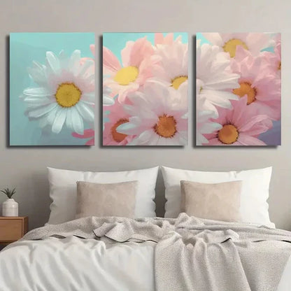 3pcs Vibrant Pink & White Daisies Décor Perfect Wall Art Canvas Unframed - High Quality Print 100% Australian Made Wall Canvas