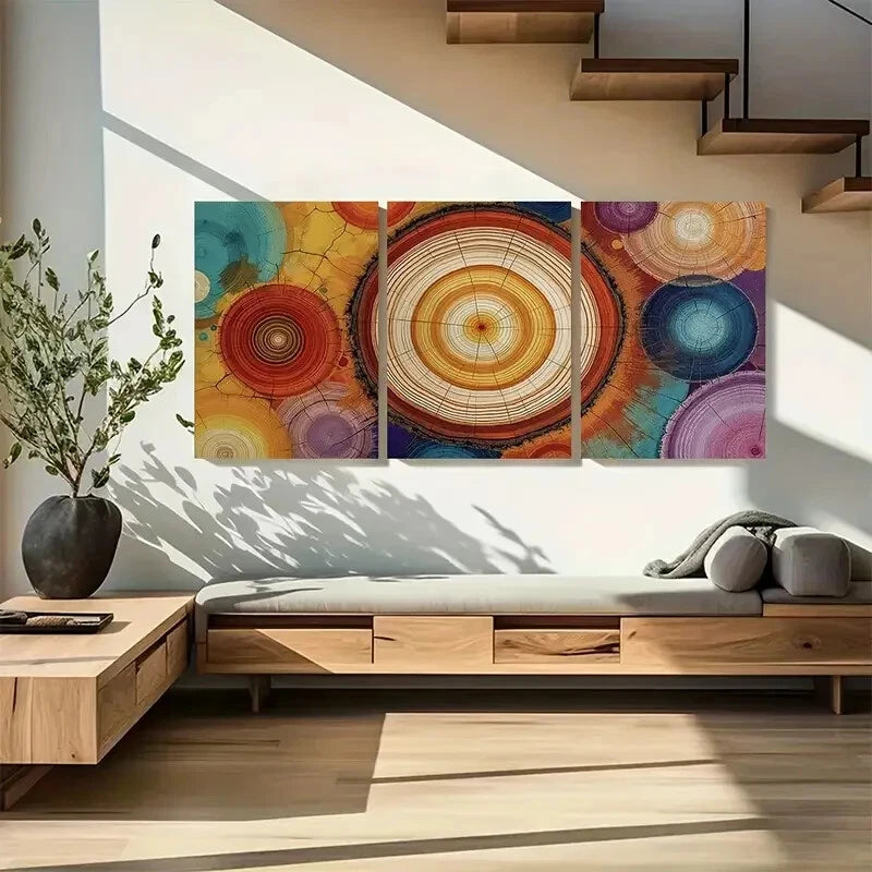 3pcs Vibrant Abstract Circular Color Burst Metal Print Ready to Hang Art - Bella Home Decor