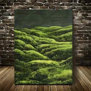 Green Moss Grassland Landscape Painting 40x60cm Metal Print Ready to Hang - Bella Home Decor