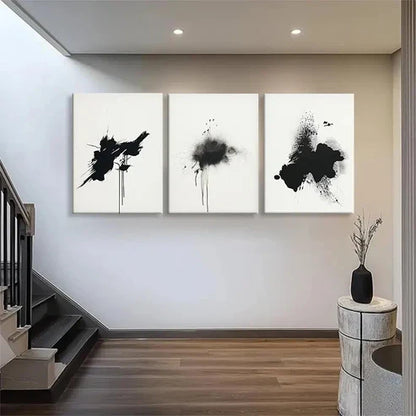 3pcs Black Ink Abstract Splatter Modern Perfect Wall Art Set Canvas Unframed - High Quality Print 100% Australian Made Wall Canvas - Bella Home Decor
