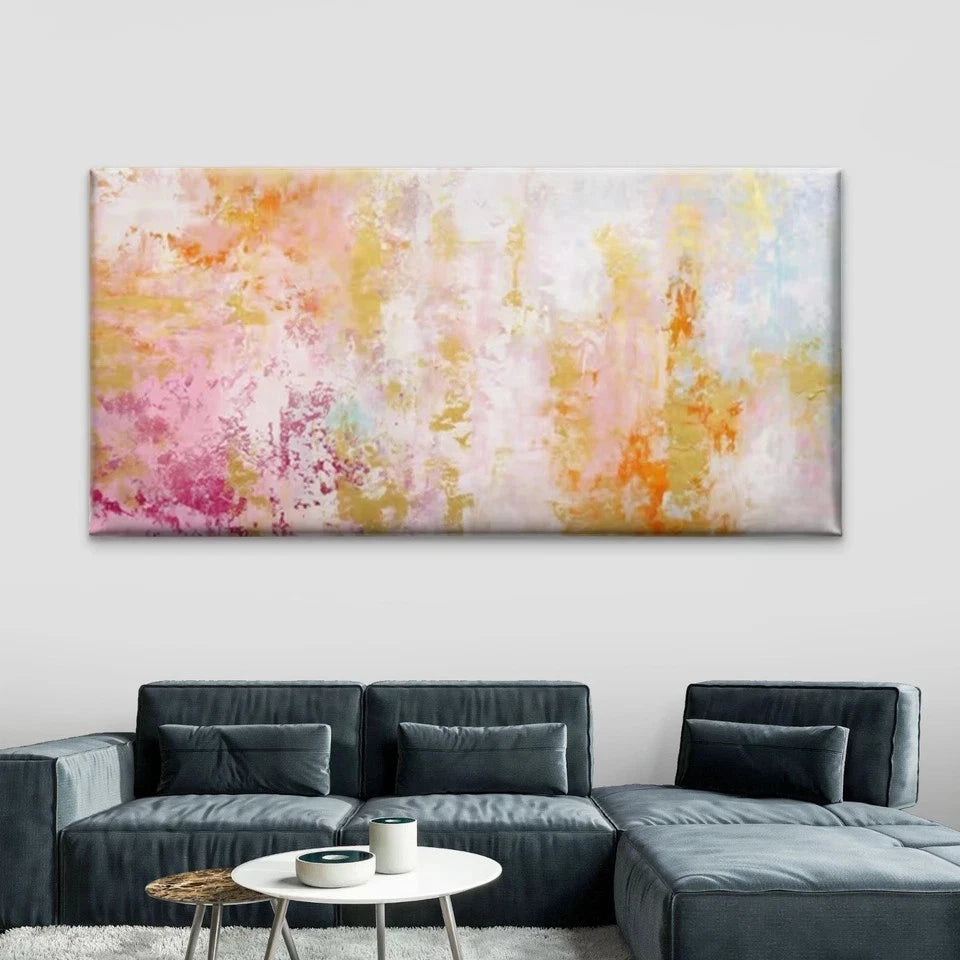 Abstract Golden Pink Peach Wall Art Canvas Office Home Room Framed 120x60cm