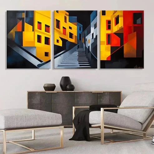 3pcs Abstract Urban Cityscape Stairway Perfect Wall Art Canvas Unframed - High Quality Print 100% Australian Made Wall Canvas - Bella Home Decor