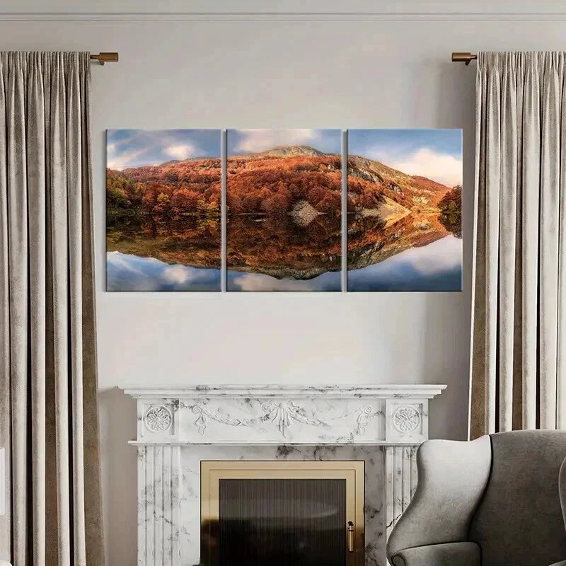 3pcs Autumn Forest Mountains & Reflections Wall Art Set Canvas Framed 50x70cm - High Quality Print 100% Australian Made Wall Canvas Ready to Hang - Bella Home Decor