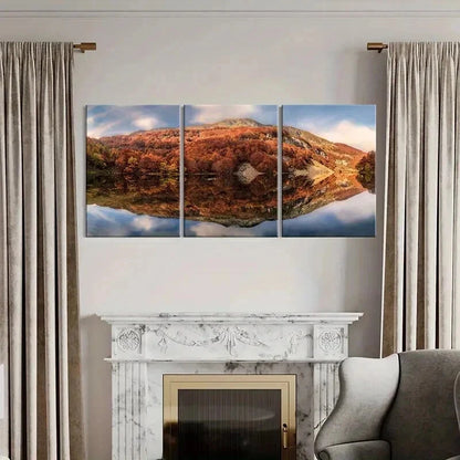 3pcs Autumn Forest Mountains & Reflections Wall Art Set Canvas Framed 50x70cm - High Quality Print 100% Australian Made Wall Canvas Ready to Hang - Bella Home Decor