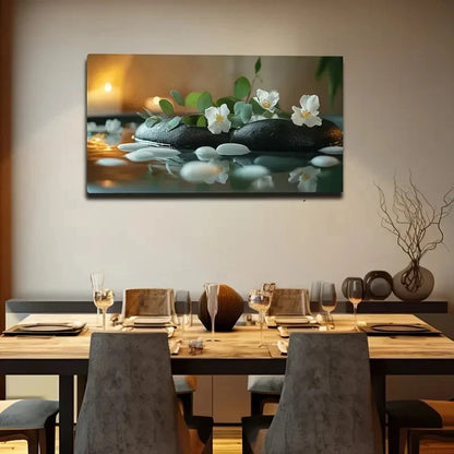 Serene White Flowers Black S Wall Art Canvas Office Home Room Framed 120x60cm