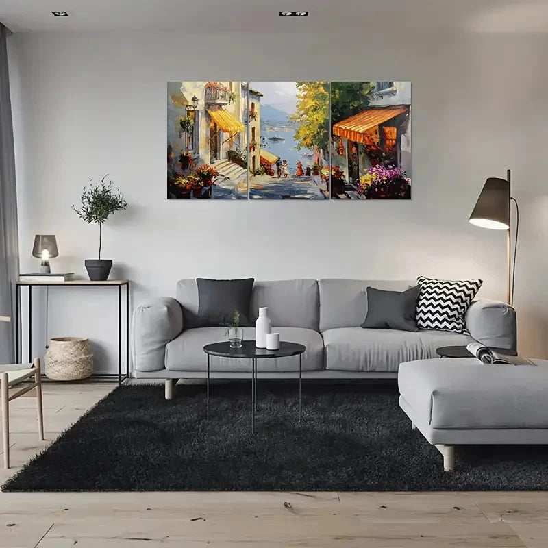 3pcs Colorful Street Scene Vibrant Metal Print Ready to Hang Art - Bella Home Decor