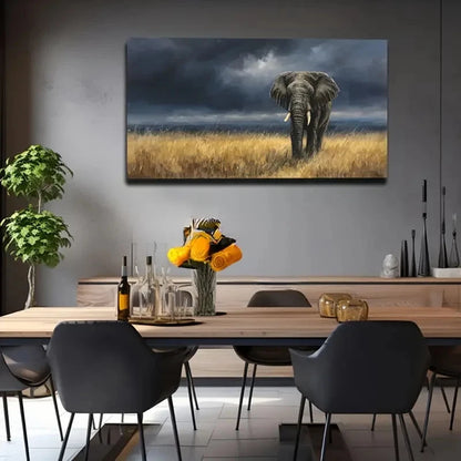 A Solitary Elephant Grassland Wall Art Canvas Office Home Room Framed 120x60cm