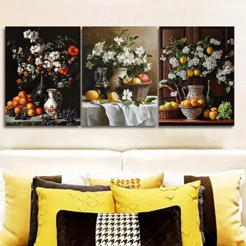 3pcs Fruit, Flowers, And A Jug Floral Wall Art Set Wall Art Canvas Unframed - High Quality Print 100% Australian Made Wall Canvas - Bella Home Decor