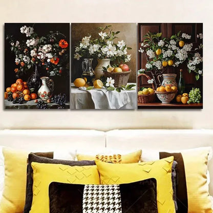 3pcs Fruit, Flowers, And A Jug Floral Wall Art Set Wall Art Canvas Unframed - High Quality Print 100% Australian Made Wall Canvas - Bella Home Decor