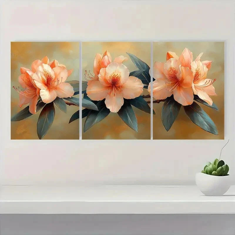 3pcs Tropical Flower Elegant Rhododendron Metal Print Ready to Hang Art - Bella Home Decor