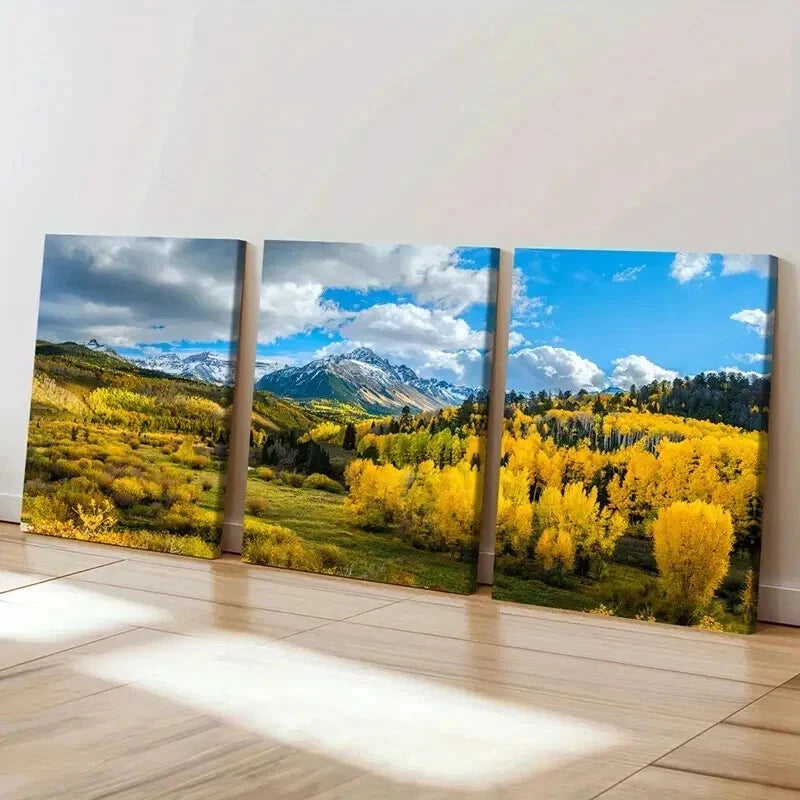 3pcs  Vibrant Autumn Mountain Landscape Wall Art Set Canvas Framed 60x90cm - High Quality Print 100% Australian Made Wall Canvas Ready to Hang - Bella Home Decor