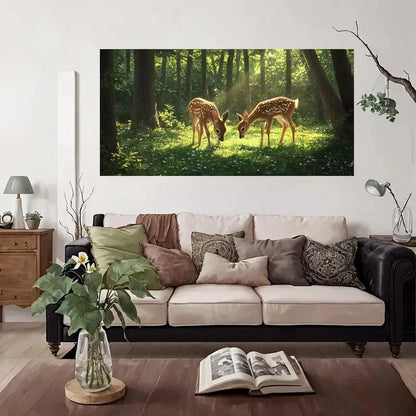 Deer Green Forest Sunrise Wall Art Canvas Office Home Room Framed 120x60cm