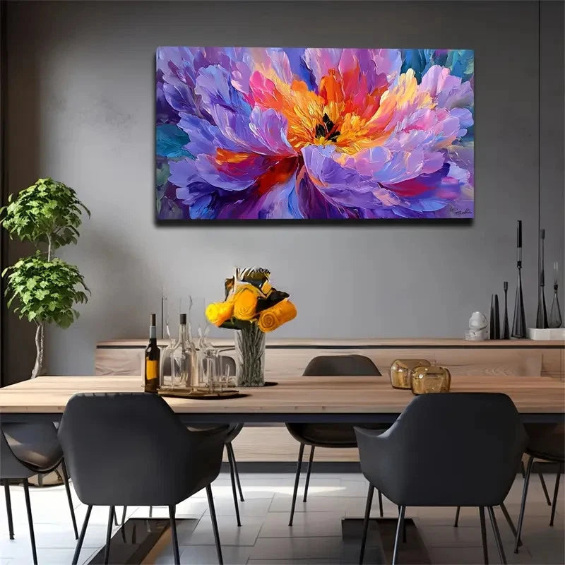 Vibrant Purple & Yellow Peonies Wall Art Canvas Office Home Room Framed 120x60cm