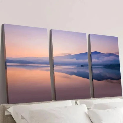 3pcs Foggy Mountains Lake Reflection in Sunrise Wall  Art Set Canvas Unframed - High Quality Print 100% Australian Made Wall Canvas - Bella Home Decor