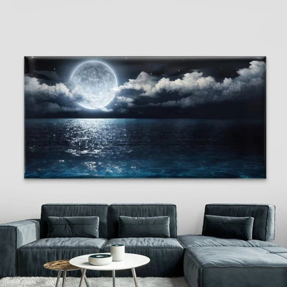 Moonlight Ocean Night Sky Wall Art Canvas Office Home Room Framed 120x60cm