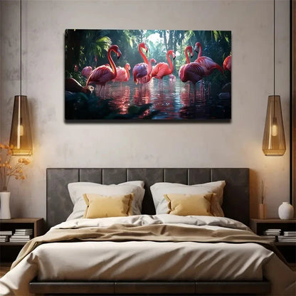 Elegant Posture Of Flamingos Wall Art Canvas Office Home Room Framed 120x60cm - Bella Home Decor