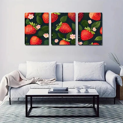 3pcs Beautiful Strawberry Light Style Wall Art Canvas Unframed - High Quality Print 100% Australian Made Wall Canvas - Bella Home Decor