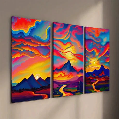 3pcs Colorful Sunset Landscape Painting  Wall Art Set Canvas Unframed - High Quality Print 100% Australian Made Wall Canvas - Bella Home Decor
