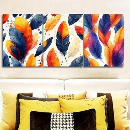 3pcs Vibrant Colorful Feathers VCF  Wall Art Set Canvas Unframed - High Quality Print 100% Australian Made Wall Canvas