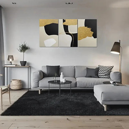 3pcs Black White and Golden Minimalist Metal Print Ready to Hang Art - Bella Home Decor