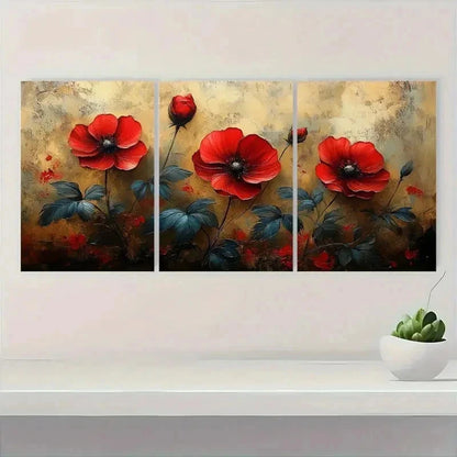 3pcs Rustic Red & Blue Wildflower Perfect Wall Art Set Canvas Framed 60x90cm - High Quality Print 100% Australian Made Wall Canvas Ready to Hang - Bella Home Decor