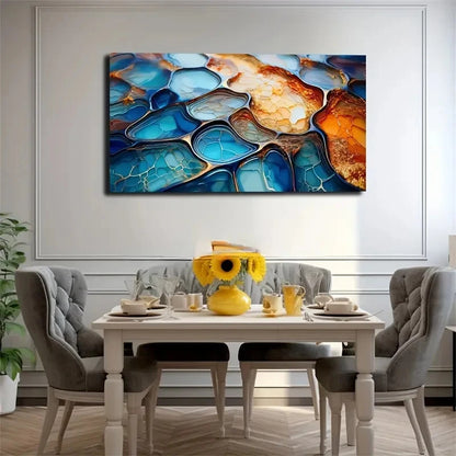Vibrant Blue & Orange Marble Wall Art Canvas Office Home Room Framed 120x60cm
