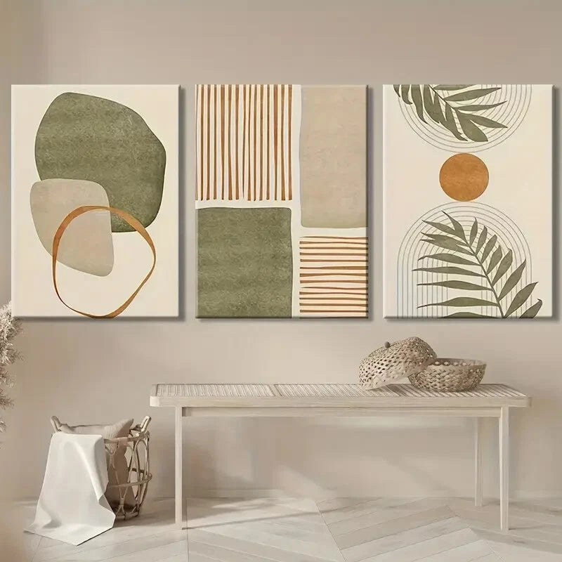 3pcs Tropical Leaves & Abstract Shapes Metal Print Ready to Hang Art - Bella Home Decor