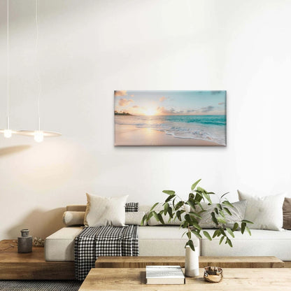 Serene Beach Sunset Horizon Wall Art Canvas Office Home Framed 120x60cm