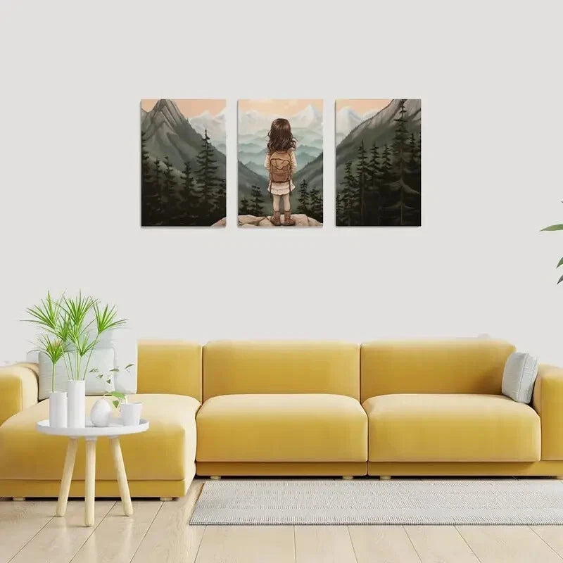 3pcs Adventure Nursery Woodland Girl Décor Wall Art Set Canvas Framed 40x60cm - High Quality Print 100% Australian Made Wall Canvas Ready to Hang - Bella Home Decor