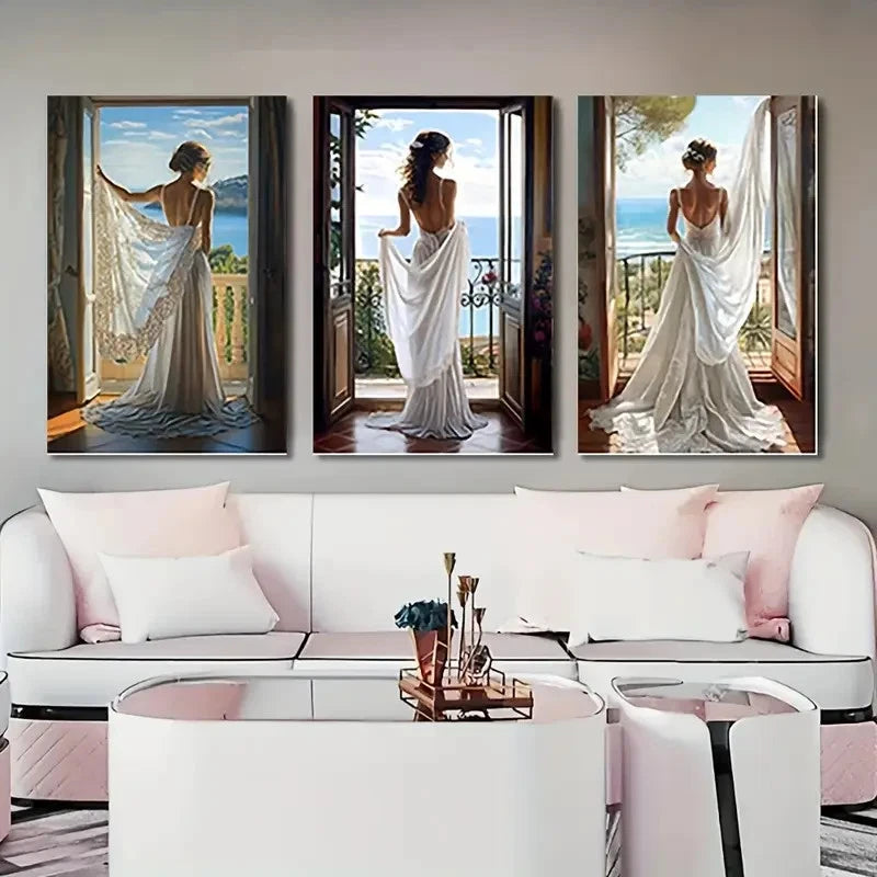 3pcs  Romantic Beach Scene with White Wall Art Set Canvas Framed 50x70cm - High Quality Print 100% Australian Made Wall Canvas Ready to Hang - Bella Home Decor