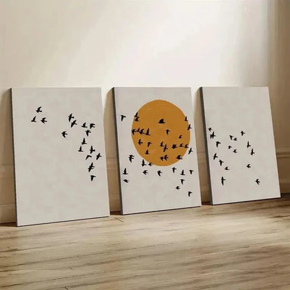 3pcs Flock of Birds Silhouette and Sunrise Wall Art Canvas Unframed - High Quality Print 100% Australian Made Wall Canvas