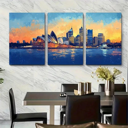 3pcs A Beautiful sunset Over the Sydney skyline Wall Art Set Canvas Framed 60x90cm - High Quality Print 100% Australian Made Wall Canvas Ready to Hang - Bella Home Decor