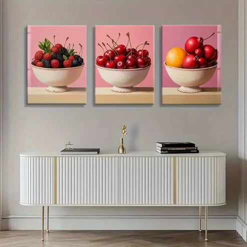 3pcs Citrus Elegant Bowls Vibrant Pink Perfect Wall Art Canvas Unframed – High Quality Print 100% Australian Made Wall Canvas - Bella Home Decor