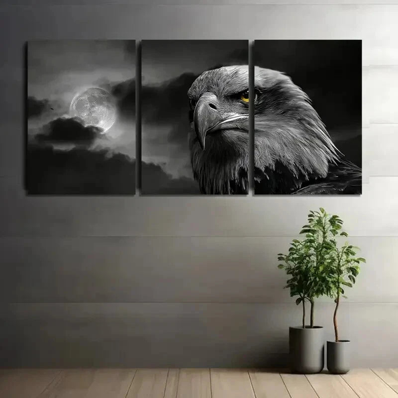 3pcs Black and White Eagle Yellow Eyes Metal Print Ready to Hang Art - Bella Home Decor