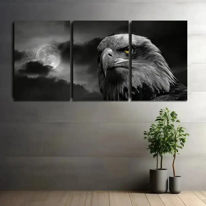 3pcs Black and White Eagle Yellow Eyes Metal Print Ready to Hang Art - Bella Home Decor