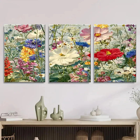 3pcs Chintz Wildflower Meadow Pleasant Floral Wall Art Set Canvas Framed 60x90cm - High Quality Print 100% Australian Made Wall Canvas Ready to Hang