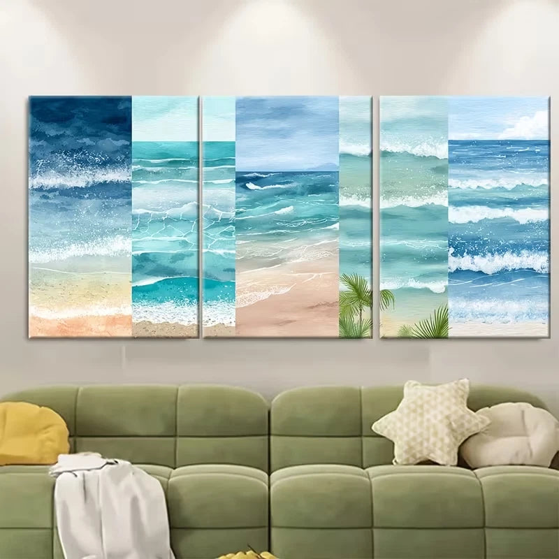3pcs Beach & Ocean Scenery Watercolor Metal Print Ready to Hang Art - Bella Home Decor