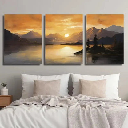 3pcs Sunset Mountain Landscape Lake Perfect Wall Art Set Canvas Framed 40x60cm - High Quality Print 100% Australian Made Wall Canvas Ready to Hang - Bella Home Decor