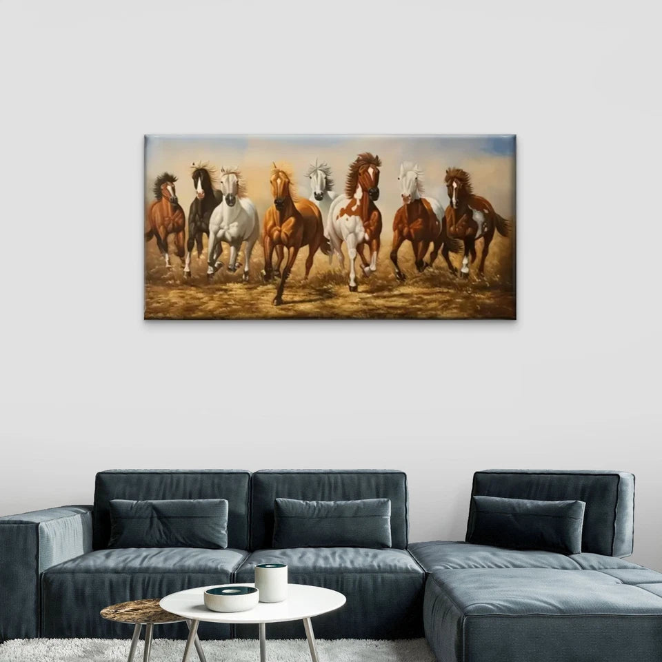 Horses Running Fields Wall Art Canvas Office Home Room Framed 120x60cm