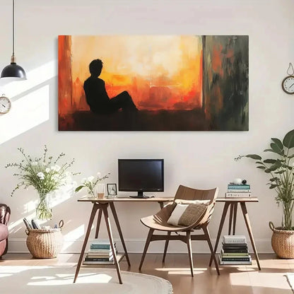 Contemplation Silhouette Sun Wall Art Canvas Office Home Room Framed 120x60cm - Bella Home Decor