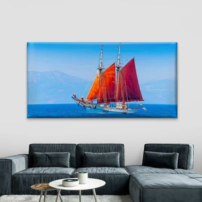 Red Sailboat On Blue Ocean Wall Art Canvas Office Home Room Framed 120x60cm