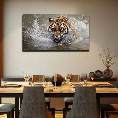 Majestic Tiger In Water Vibrant Wall Art Canvas Office Home Room Framed 120x60cm - Bella Home Decor