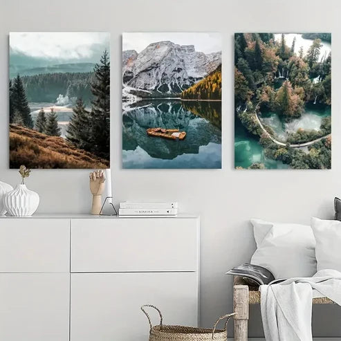 3pcs Nature Landscape Scandinavian Scenery Wall Art Set Canvas Unframed - High Quality Print 100% Australian Made Wall Canvas