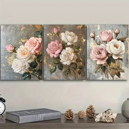 3pcs Pink and White Roses Wall Art Set Canvas Unframed - High Quality Print 100% Australian Made Wall Canvas