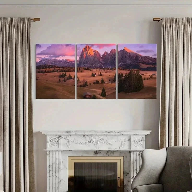 3pcs Mountain & Purple Sky Natural Landscape Wall Art Set Canvas Framed 60x90cm - High Quality Print 100% Australian Made Wall Canvas Ready to Hang