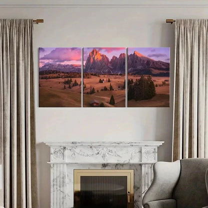 3pcs Mountain & Purple Sky Natural Landscape Wall Art Set Canvas Framed 60x90cm - High Quality Print 100% Australian Made Wall Canvas Ready to Hang