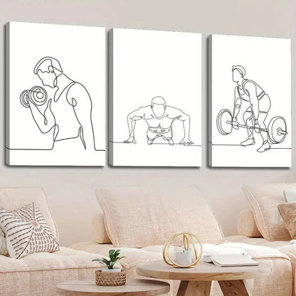 3pcs Weightlifters  Push-ups Black and White  Wall Art Set Canvas Framed 50x70cm - High Quality Print 100% Australian Made Wall Canvas Ready to Hang - Bella Home Decor